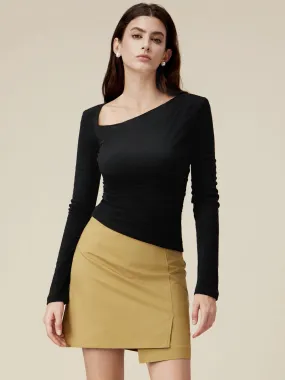 Amoretu Irregular Neck Slanted Shoulder T-Shirt