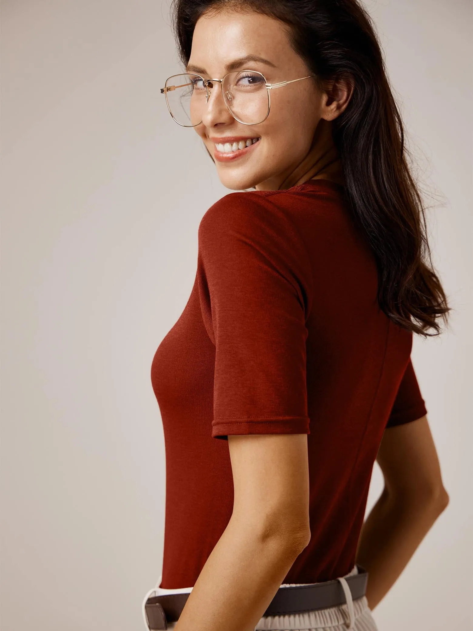 Amoretu T-Shirts Top Women Summer Casual Round Neck Basic Shirts