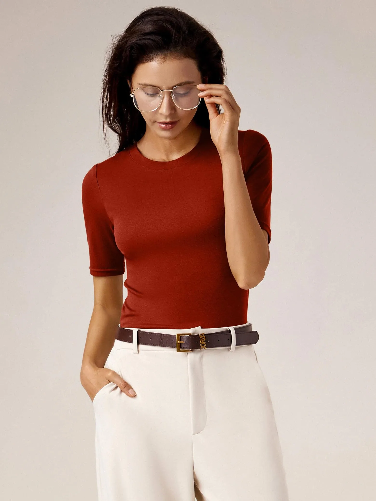 Amoretu T-Shirts Top Women Summer Casual Round Neck Basic Shirts