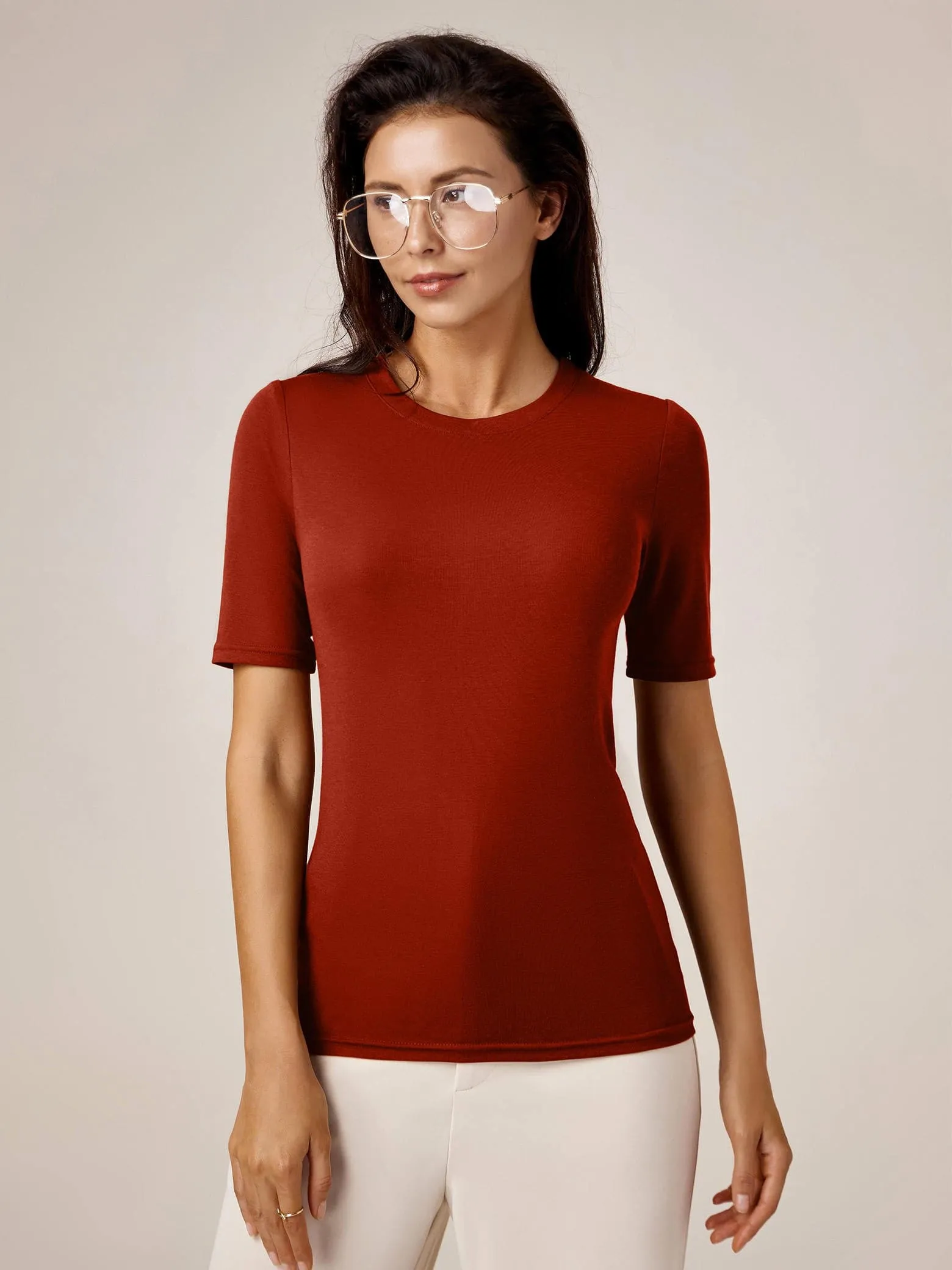 Amoretu T-Shirts Top Women Summer Casual Round Neck Basic Shirts