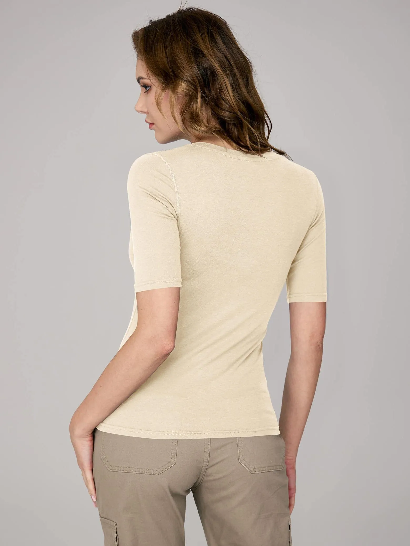 Amoretu Women's V Neck Ribbed Fitted Tunic Tops
