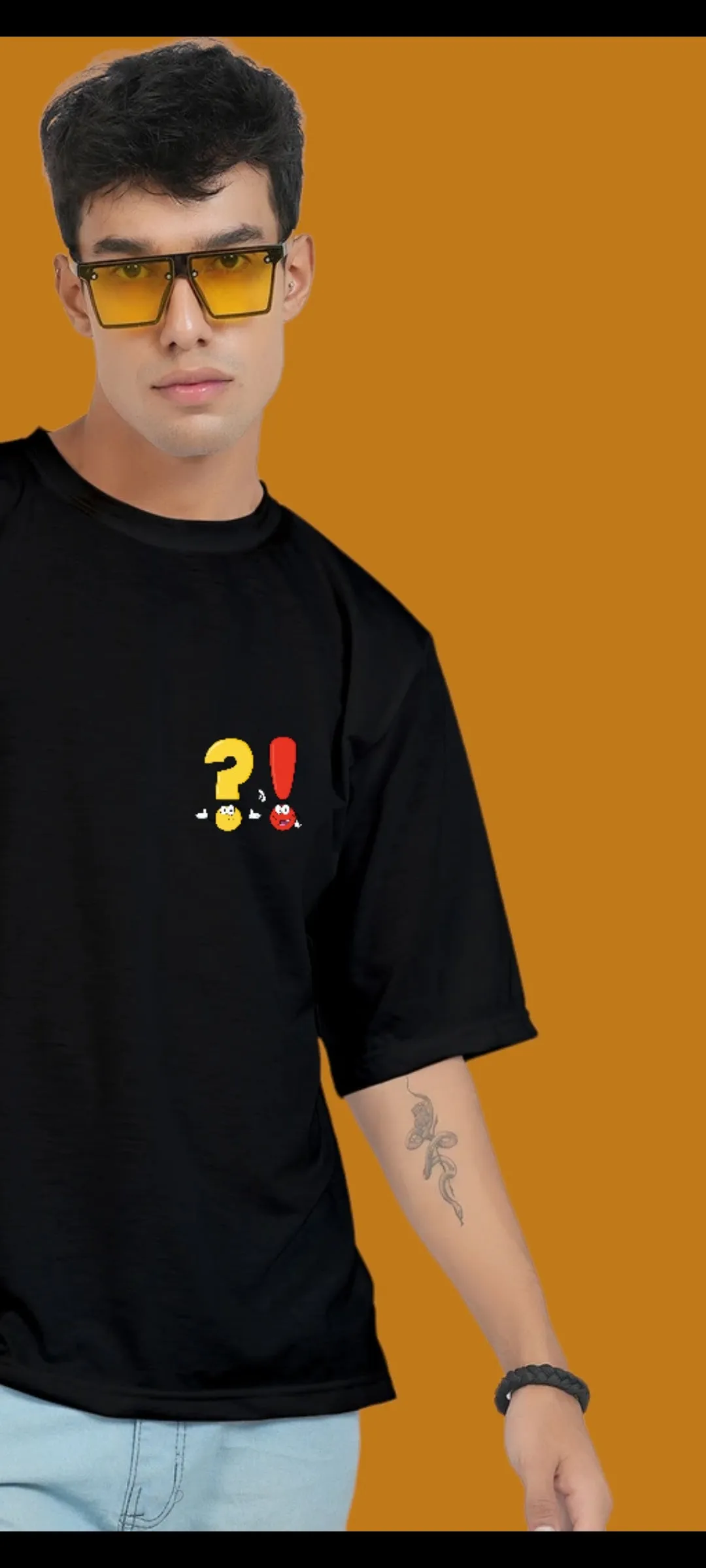 Black Oversized Printed Men's T-Shirt