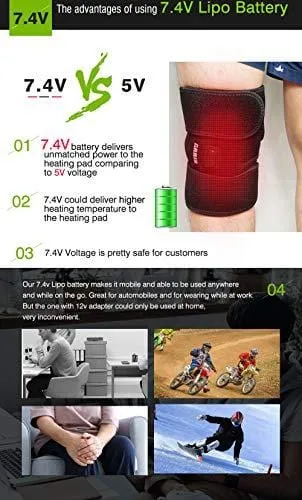 Heated Knee Brace Wrap Support/Therapeutic Electric Heating Pad W/Rechargable 7.4V 2600Mah Battery for Joint Pain, Arthritis Meniscus Pain Relief (3 Temperature Setting) by Arris (1PCS)