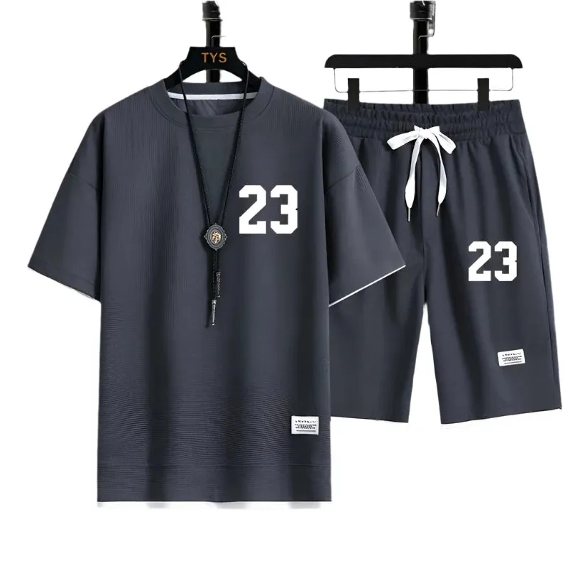 Men's 23 Summer Sports Set – Breathable Waffle Running & Jogging Tracksuit, Comfortable Training Fitness Jersey