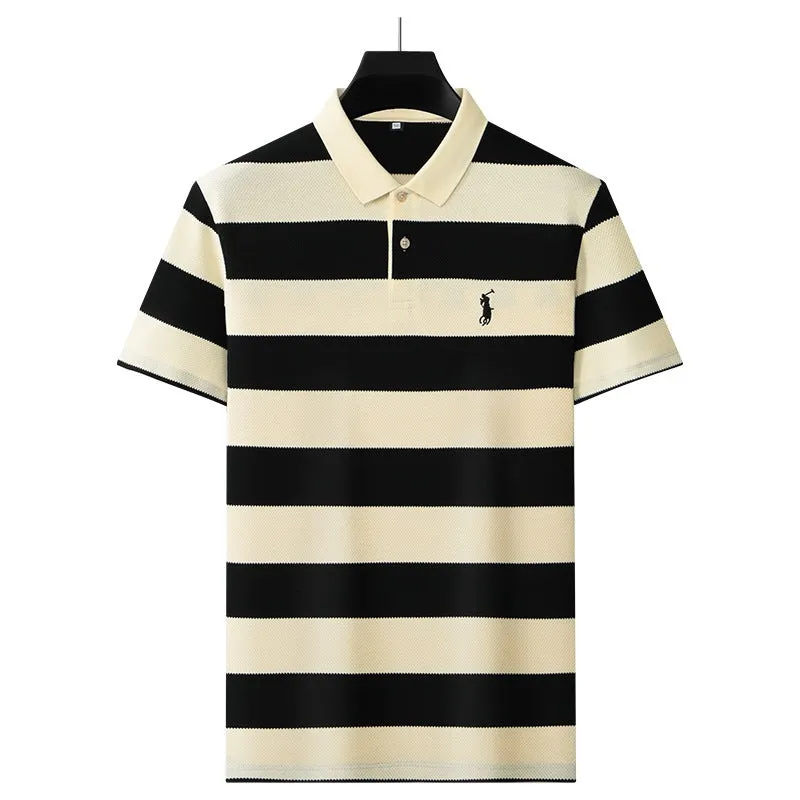 Pineapple Pattern Striped Polo Shirt