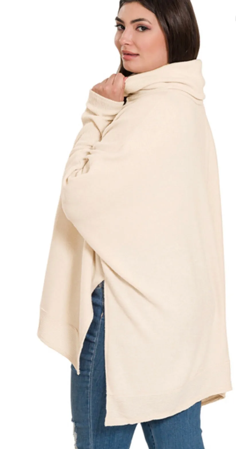 Plus Size Melange Cowl Neck Poncho Sweater