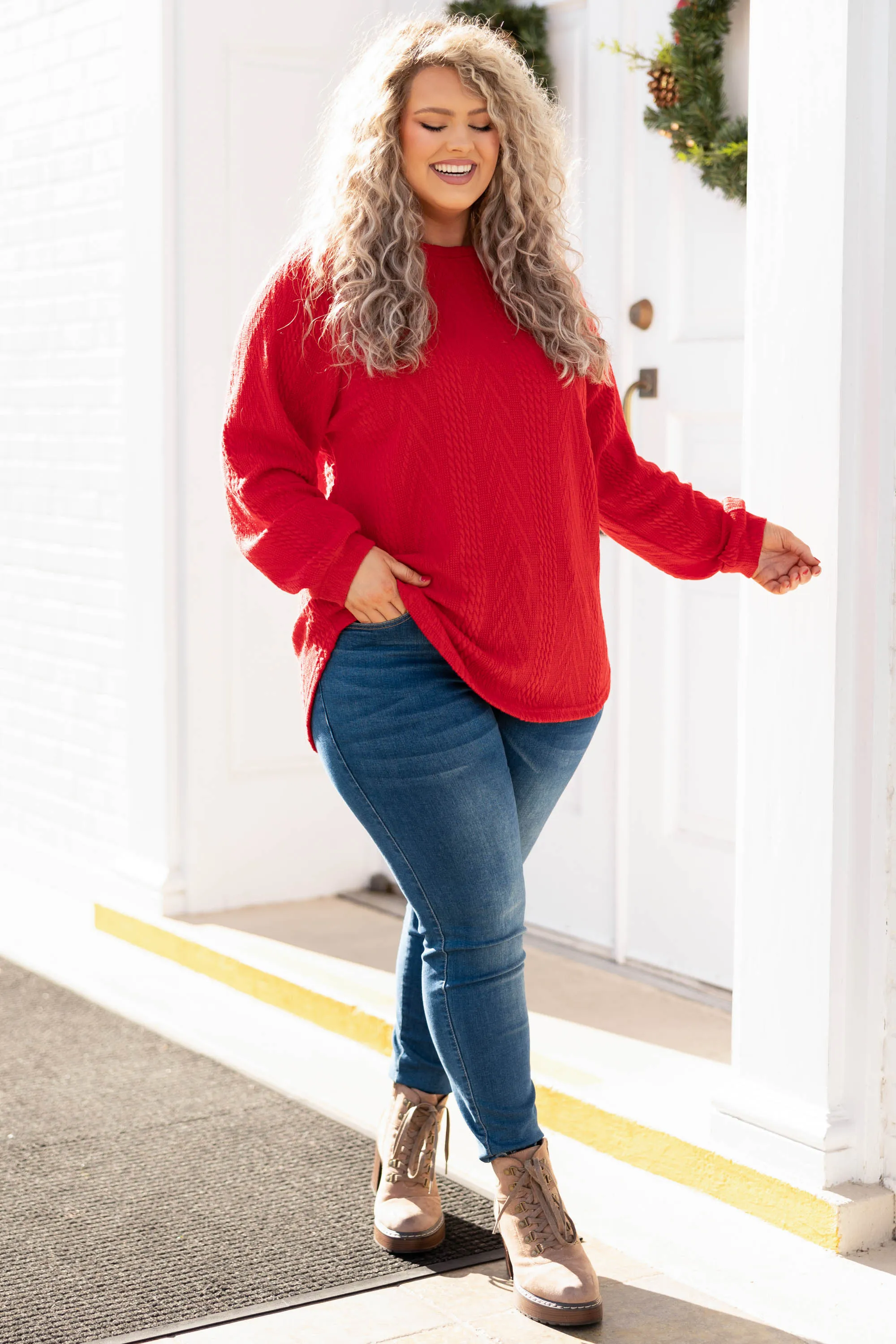 Slouchy Cableknit, Holiday Red