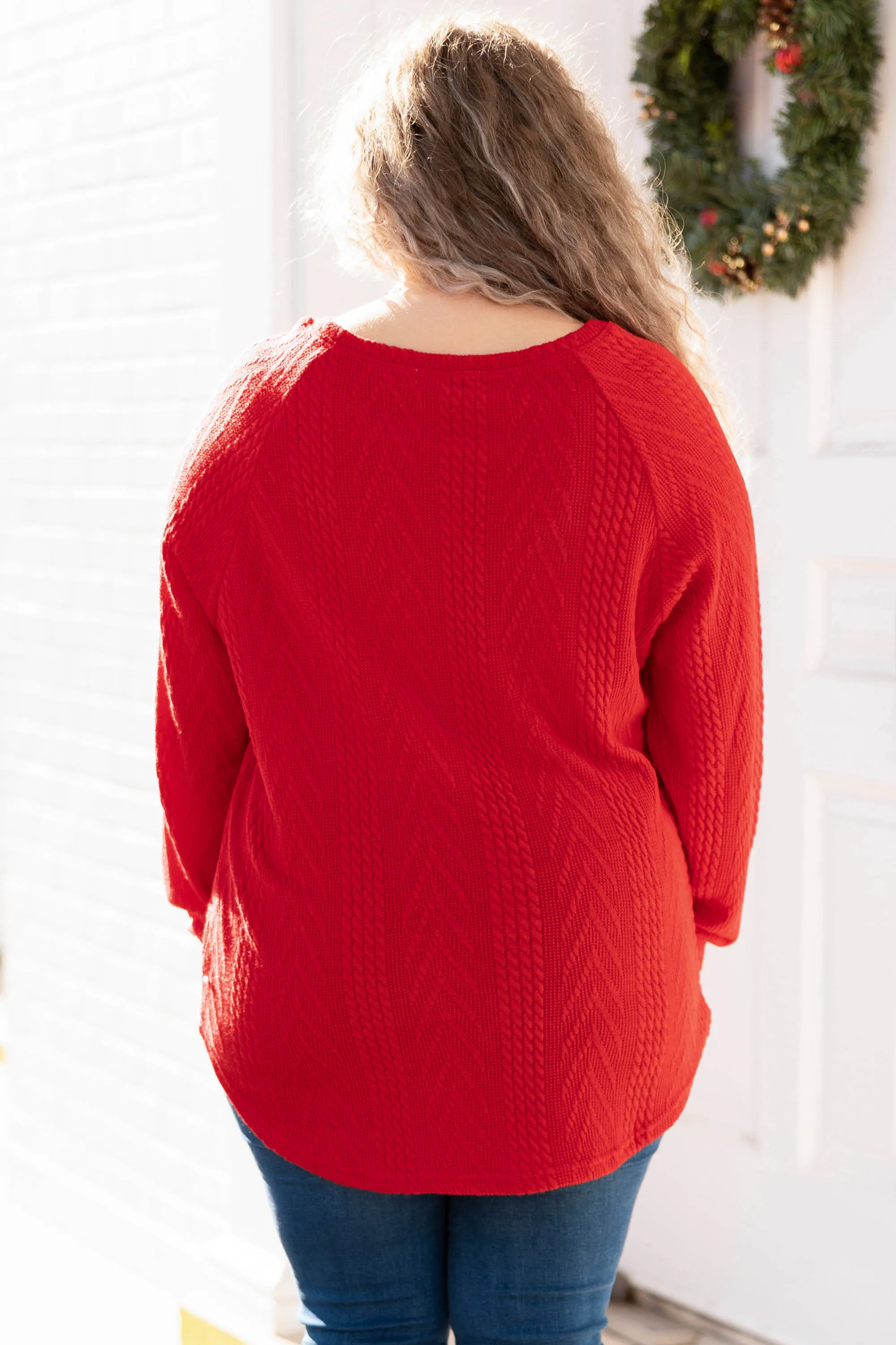 Slouchy Cableknit, Holiday Red