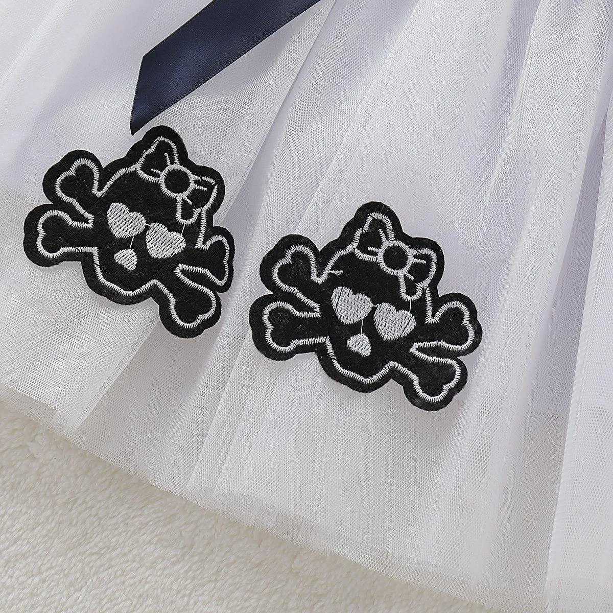 Toddler Girls Halloween Solid Color Long Sleeve Skull Print Dress