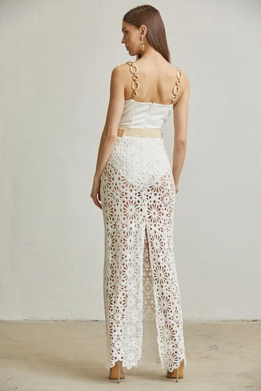 White Crochet Knit Pattern Maxi Dress