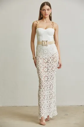 White Crochet Knit Pattern Maxi Dress